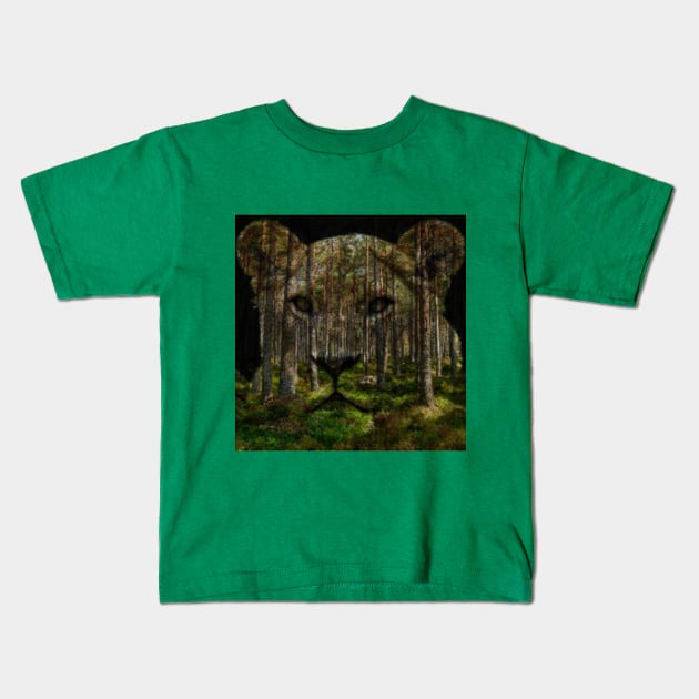 Forest lioness merge Kids T-Shirt by Welshsparkle